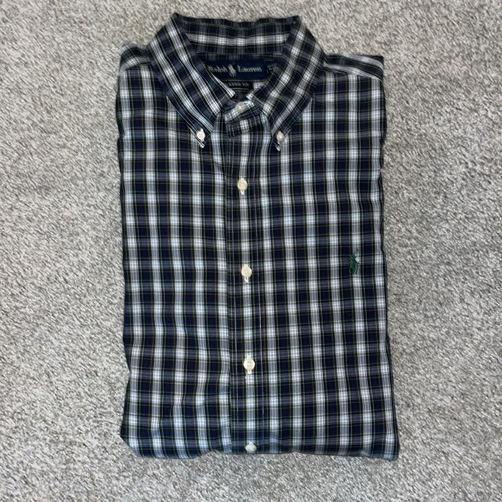 Green Periwinkle Blue Plaid Check tartan pony Classic  dress work business Shirt